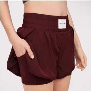 Offline by Aerie High Waisted Hugger Shorts Burgundy Size Small